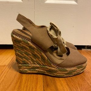 Tory Burch Linley olive green wedge espadrilles
